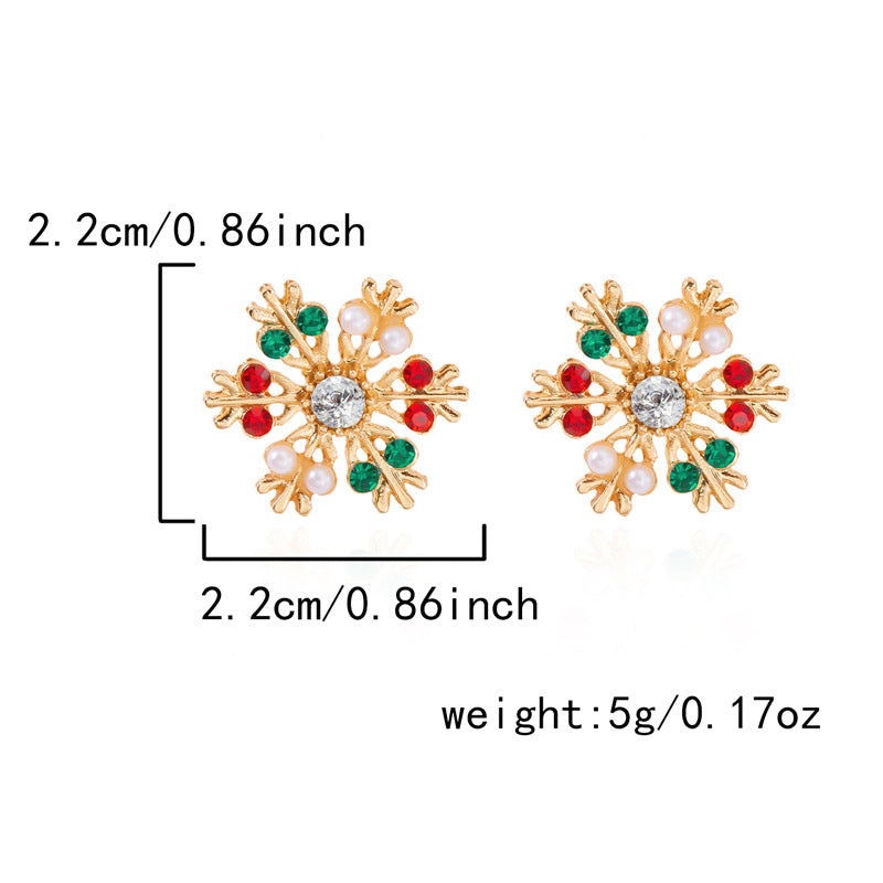 Wholesale Christmas jewelry diamond snowflake pearl earrings
